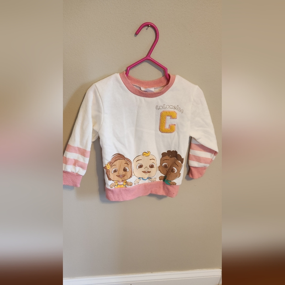 White and Pink Baby Sweatshirt with Cartoon Characters
